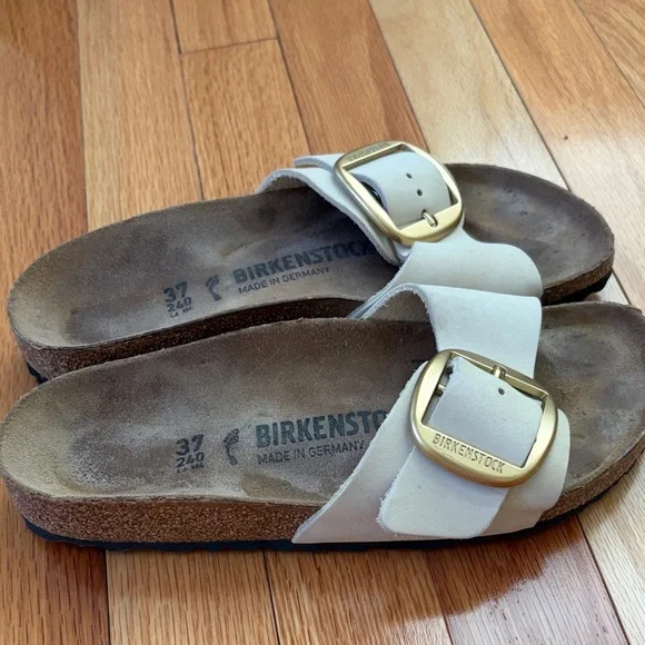 Birkenstock Single Strap Sandals with Gold Buckles - Cream/Tan - Picture 2 of 3